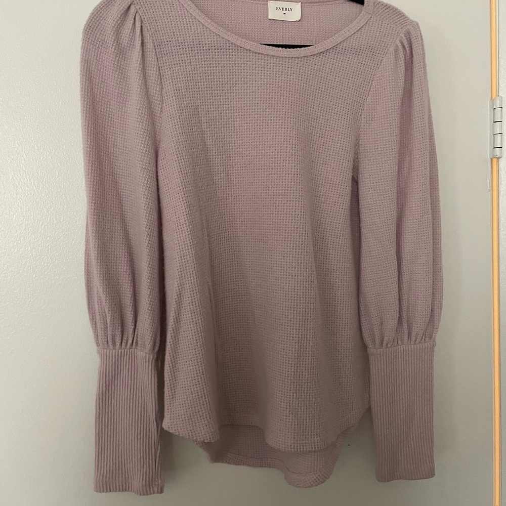 Thermal light purple puff sleeves sweater